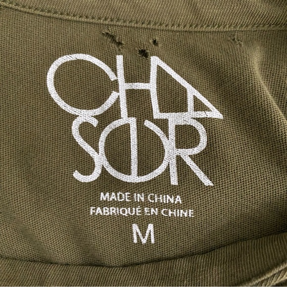 Chaser Olive Green Crew Neck Distressed Studded Paint Splatter T-Shirt Women’s M - Picture 6 of 9